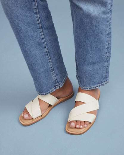 SHELBY FLAT SLIDES OFF WHITE LEATHER