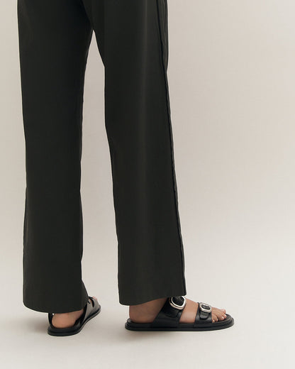 SOL FLAT SANDALS BLACK LEATHER