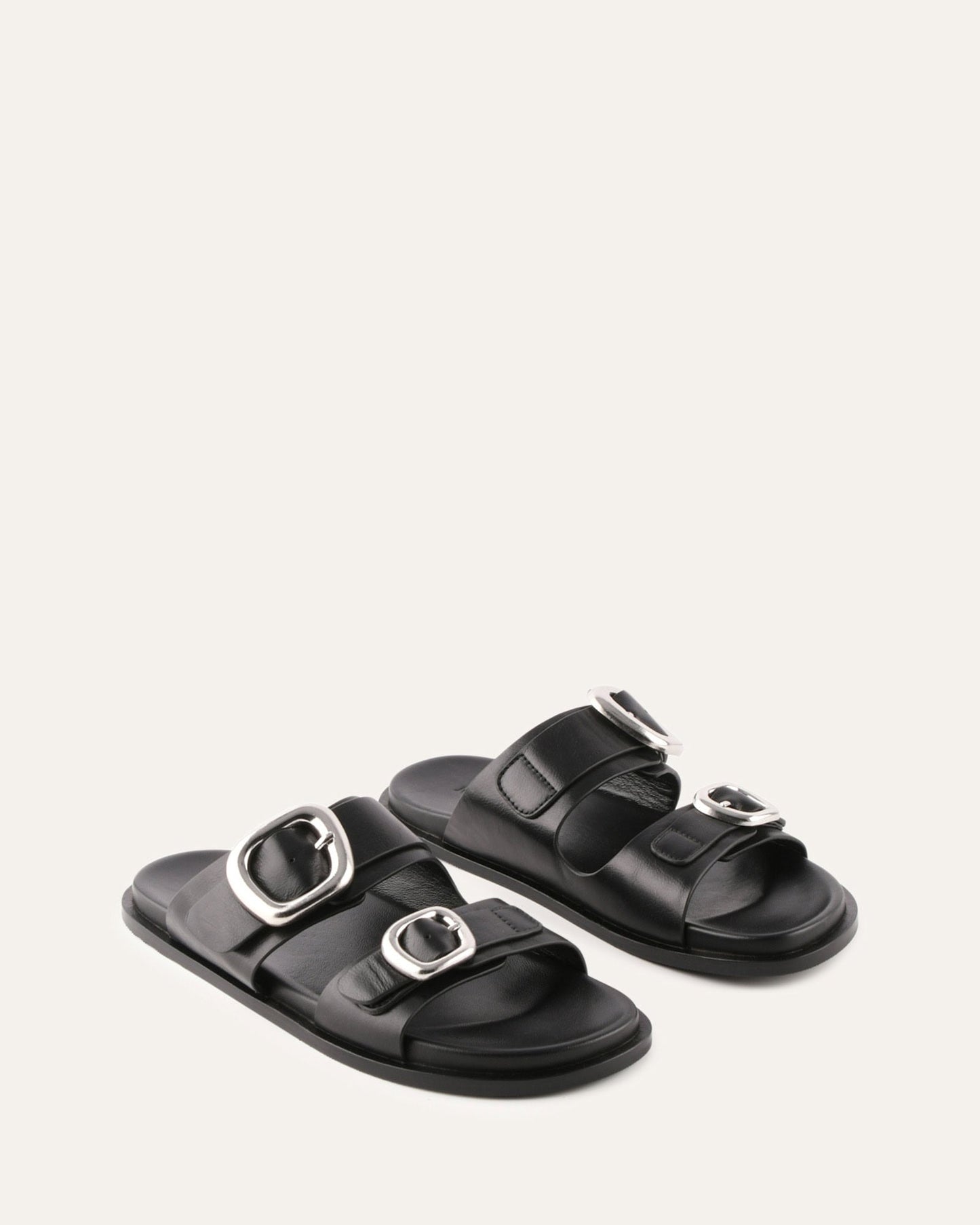 SOL FLAT SANDALS BLACK LEATHER