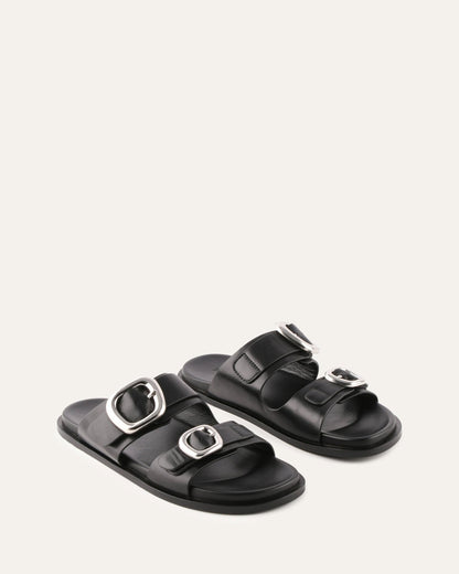 SOL FLAT SANDALS BLACK LEATHER