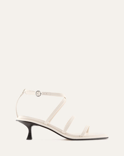 TUCKER MID HEEL SANDALS OFF WHITE LEATHER
