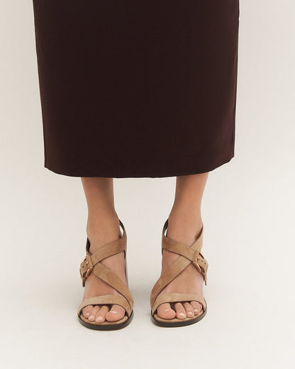 VIRGO HIGH HEEL SANDALS LATTE SUEDE