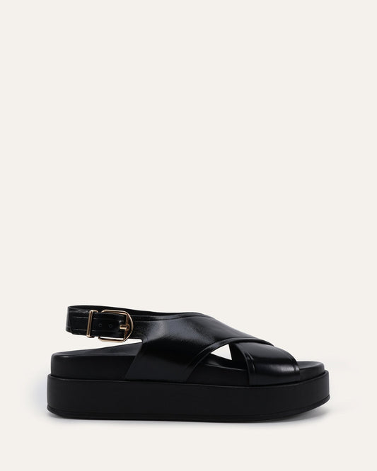 WALT FLAT SANDALS BLACK LEATHER