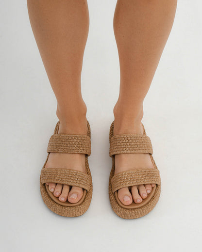 MARCO FLAT SANDALS TAN RAFFIA