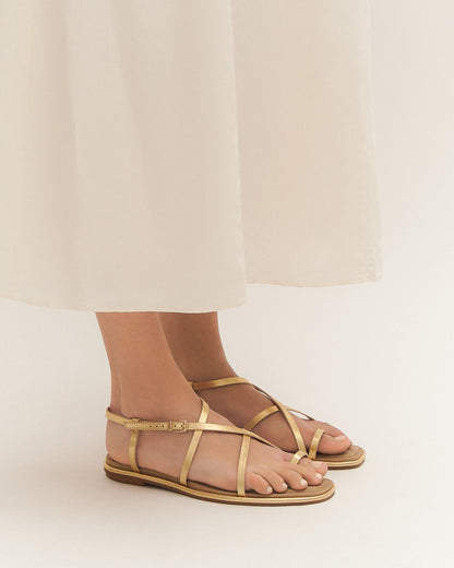 AVEN FLAT SANDALS GOLD LEATHER
