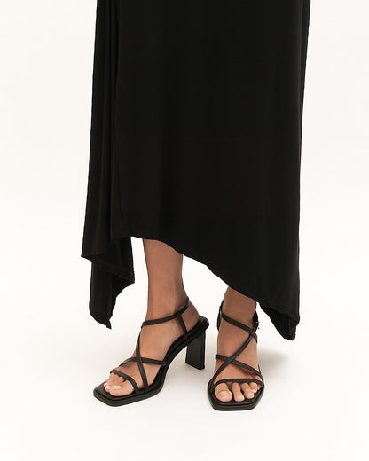 BASK HIGH HEEL SANDALS BLACK LEATHER