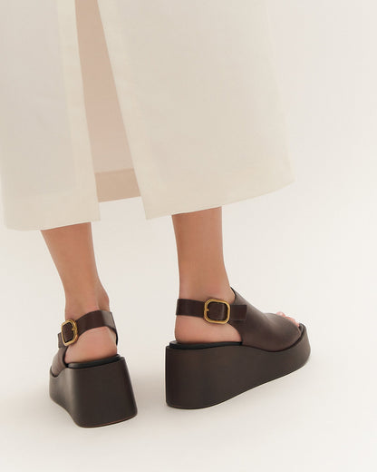 CHERRY MID WEDGE SANDALS CHESTNUT LEATHER