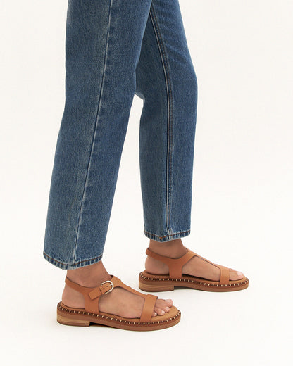 ELODIE FLAT SANDALS TAN LEATHER