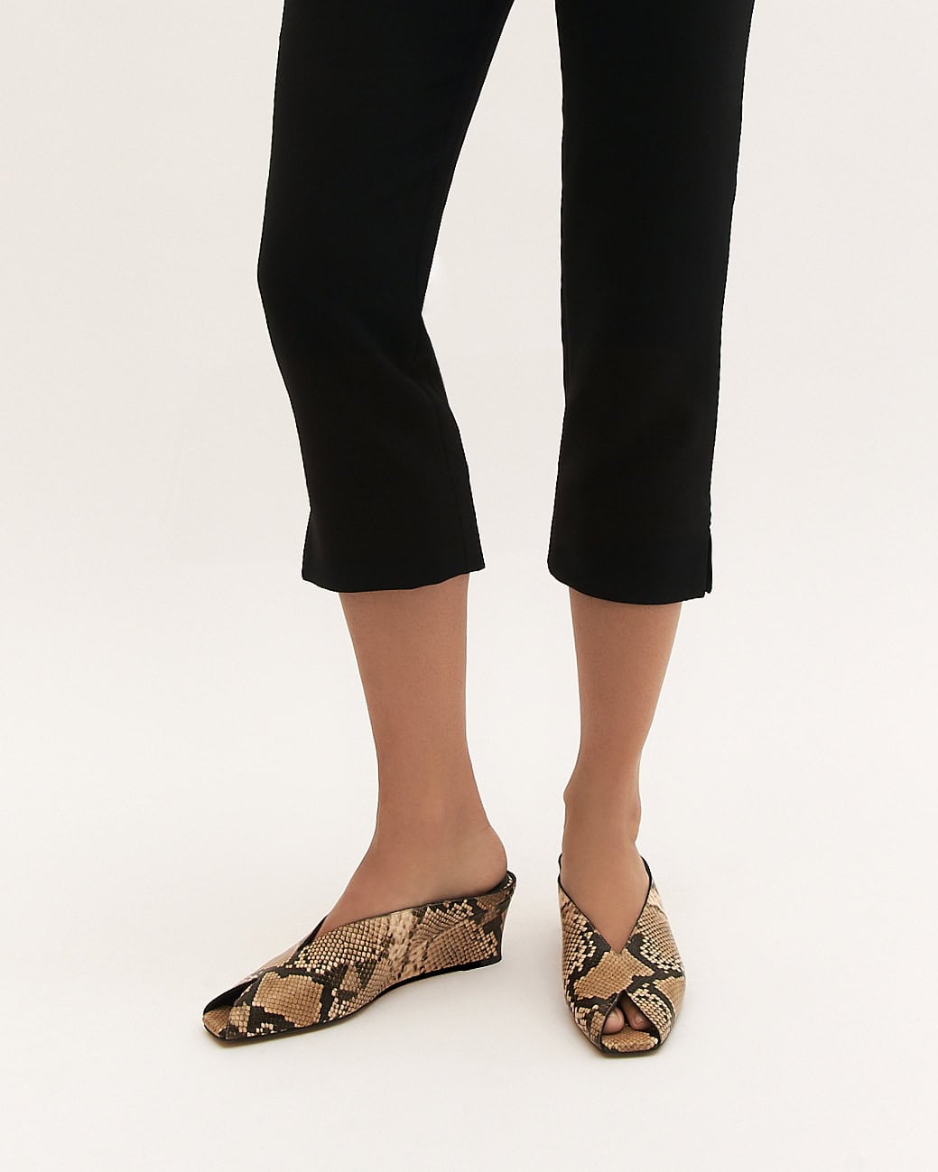 FERRIS MID HEEL SANDALS BEIGE SNAKE PRINT LEATHER