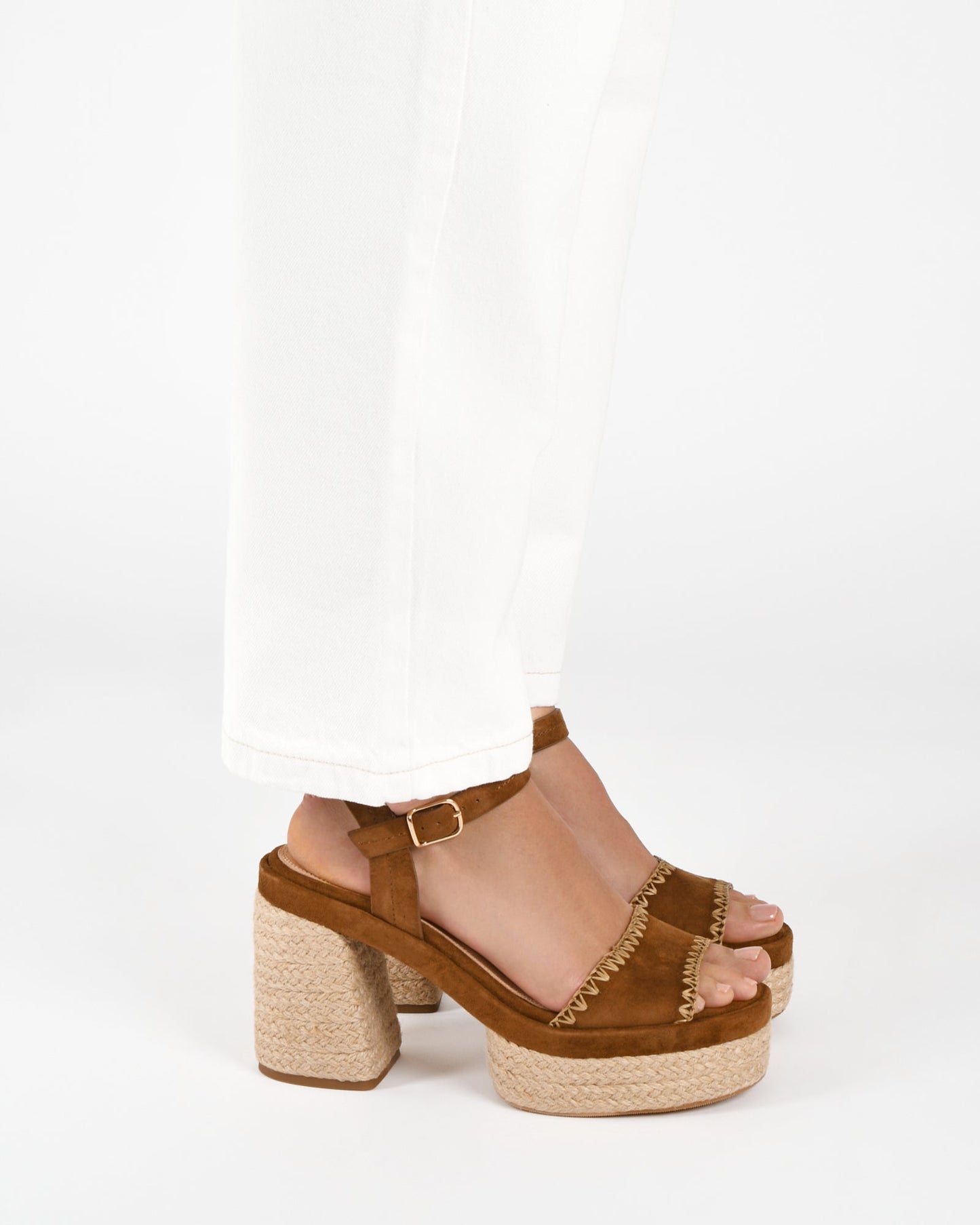 FISHER HIGH HEEL PLATFORM SANDALS BISCUIT SUEDE