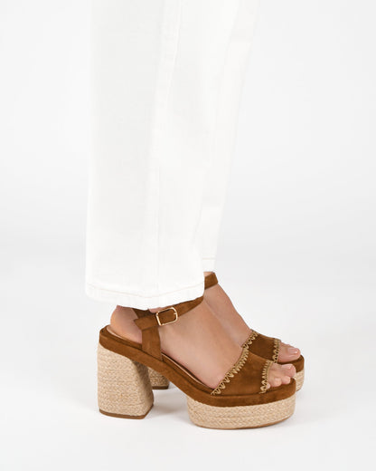 FISHER HIGH HEEL PLATFORM SANDALS BISCUIT SUEDE