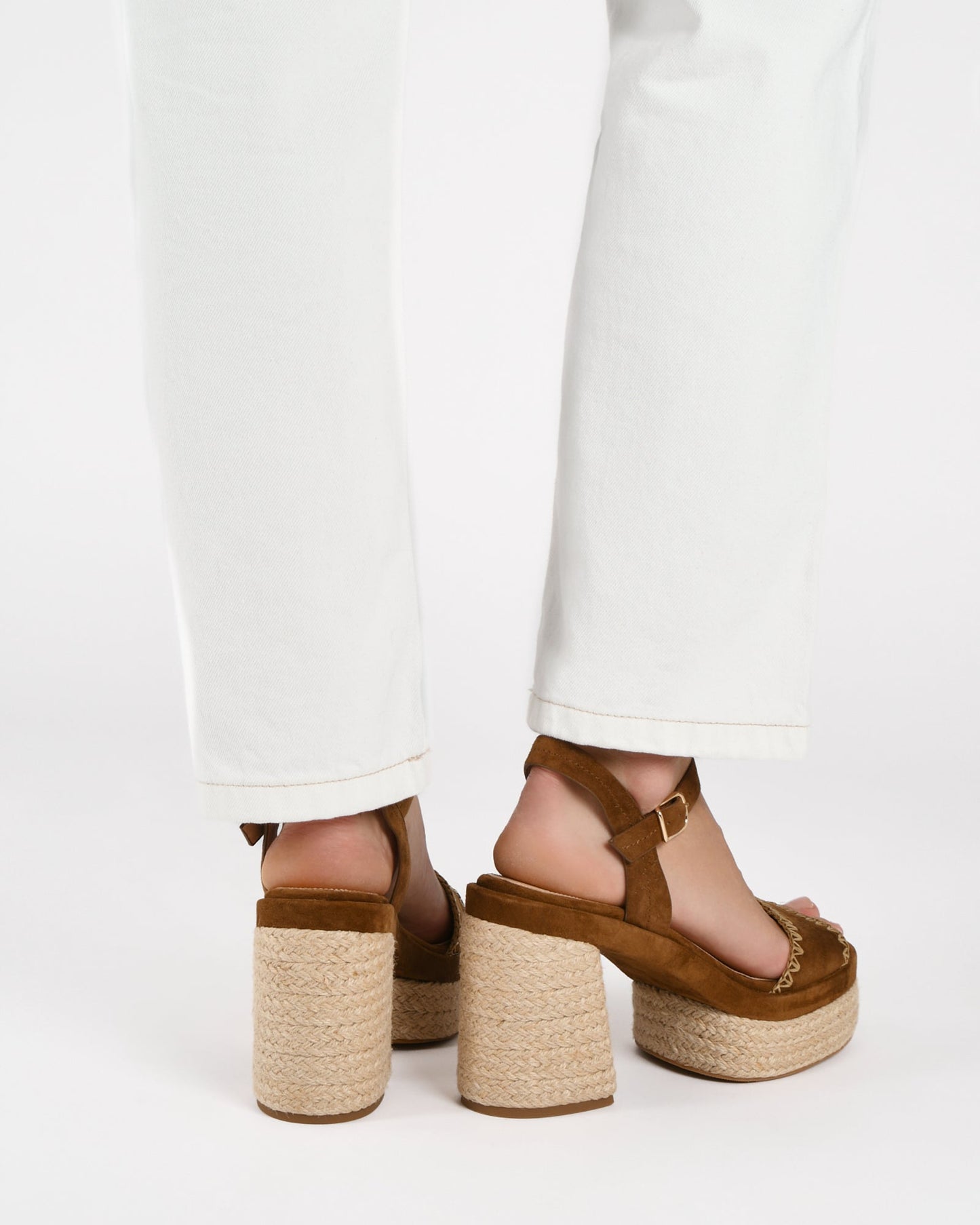 FISHER HIGH HEEL PLATFORM SANDALS BISCUIT SUEDE