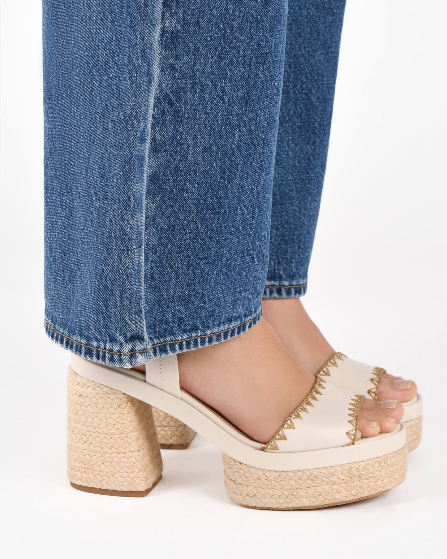 FISHER HIGH HEEL PLATFORM SANDALS OFF WHITE LEATHER