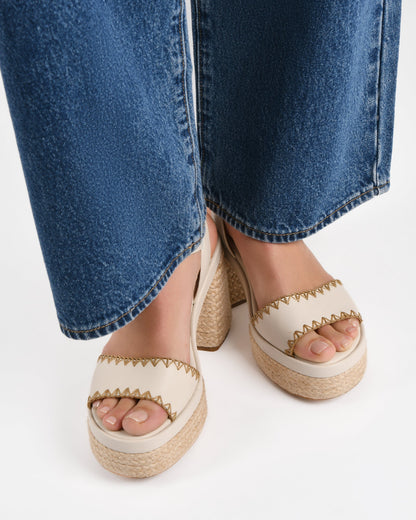 FISHER HIGH HEEL PLATFORM SANDALS OFF WHITE LEATHER