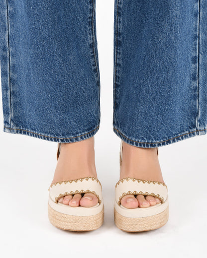 FISHER HIGH HEEL PLATFORM SANDALS OFF WHITE LEATHER