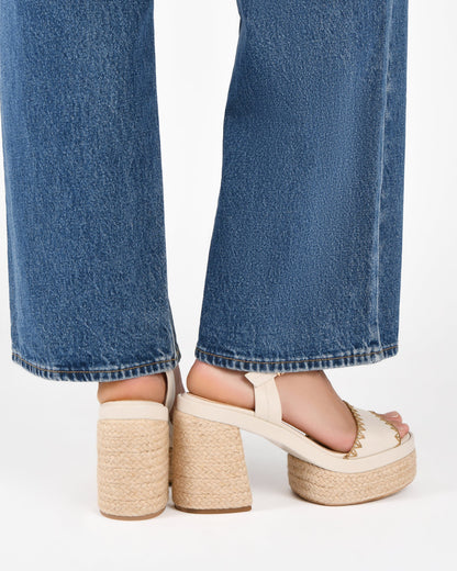 FISHER HIGH HEEL PLATFORM SANDALS OFF WHITE LEATHER