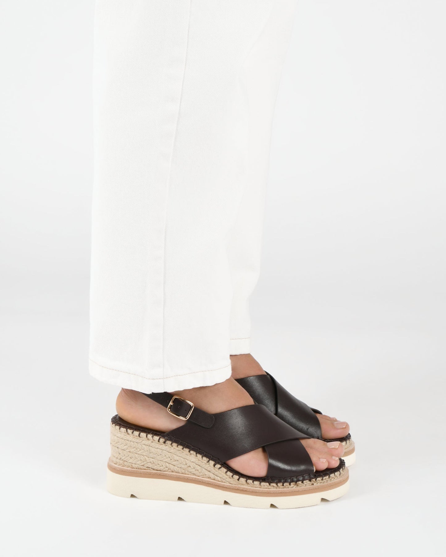KIMBERLEY MID WEDGE SANDALS BITTER CHOC LEATHER
