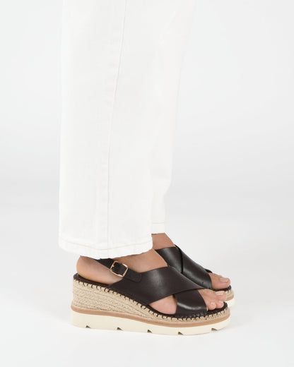 KIMBERLEY MID WEDGE SANDALS BITTER CHOC LEATHER