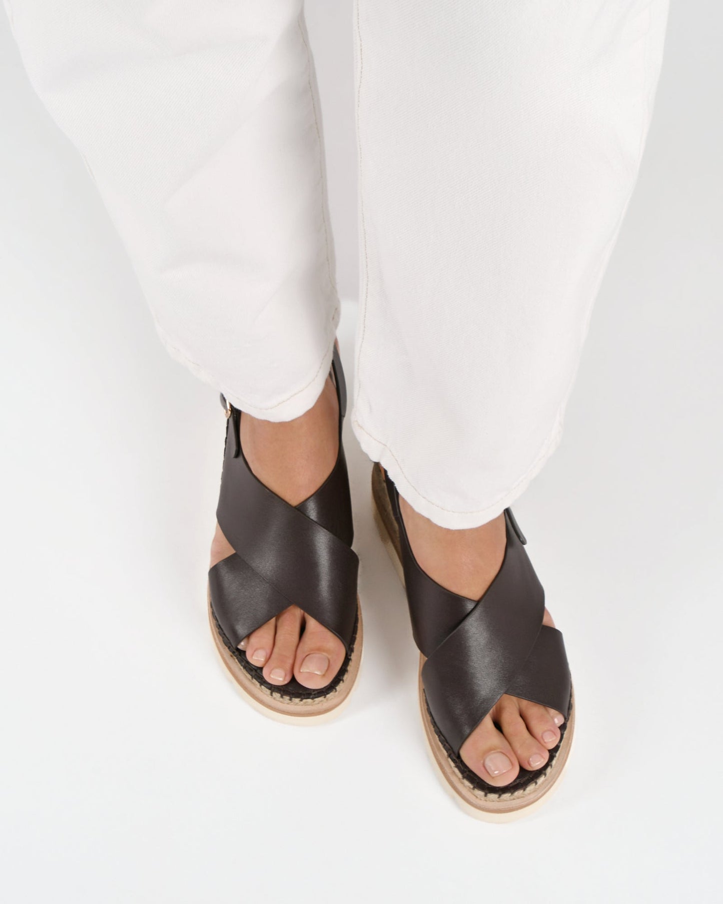 KIMBERLEY MID WEDGE SANDALS BITTER CHOC LEATHER