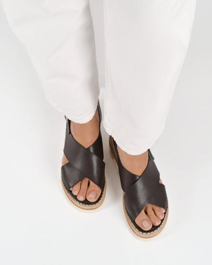 KIMBERLEY MID WEDGE SANDALS BITTER CHOC LEATHER