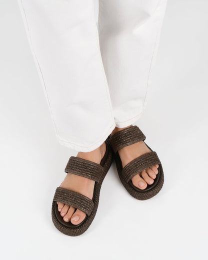 MARCO FLAT SANDALS BITTER CHOC RAFFIA