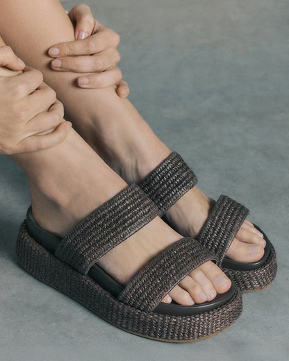 MARCO FLAT SANDALS BITTER CHOC RAFFIA