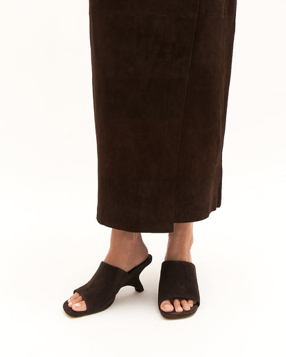MENA MID HEEL SANDALS BITTER CHOC SUEDE