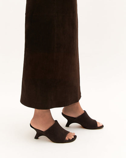 MENA MID HEEL SANDALS BITTER CHOC SUEDE