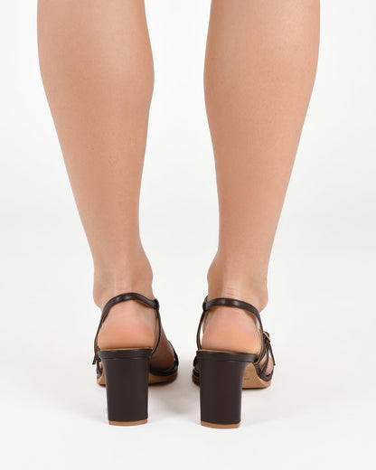 NALA MID HEEL SANDALS BITTER CHOC LEATHER