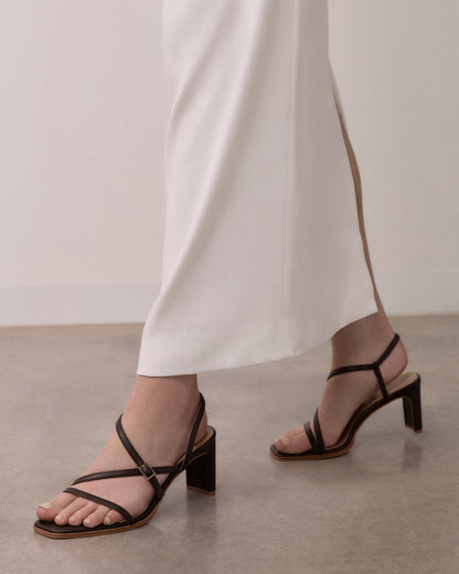 NALA MID HEEL SANDALS BITTER CHOC LEATHER