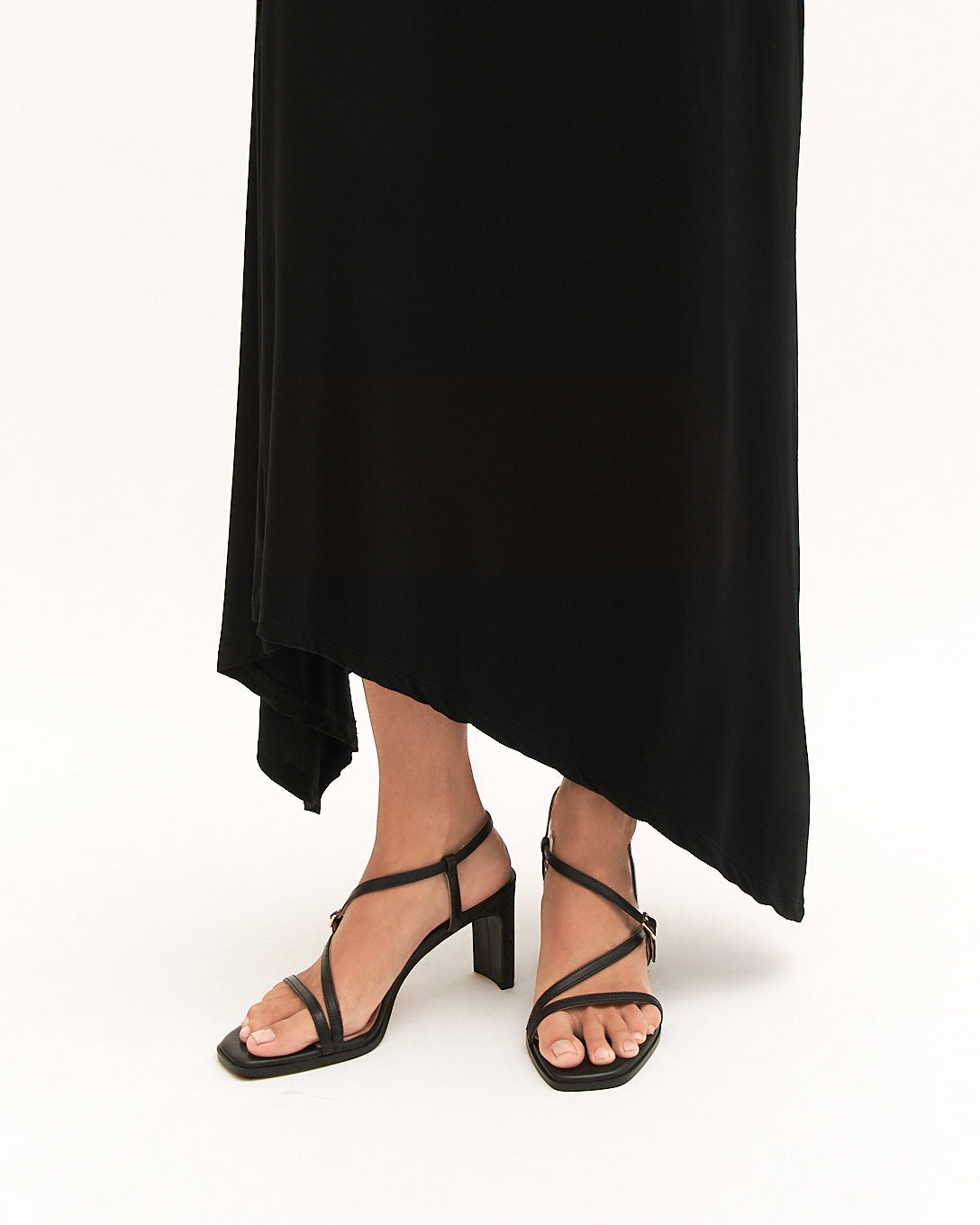 NALA MID HEEL SANDALS BLACK LEATHER