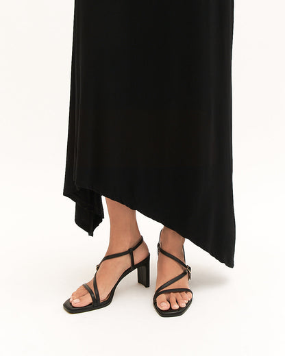 NALA MID HEEL SANDALS BLACK LEATHER