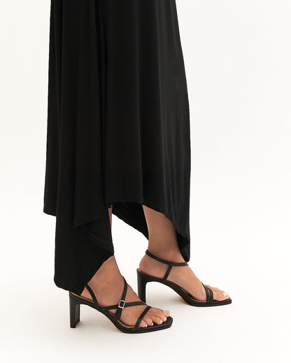 NALA MID HEEL SANDALS BLACK LEATHER