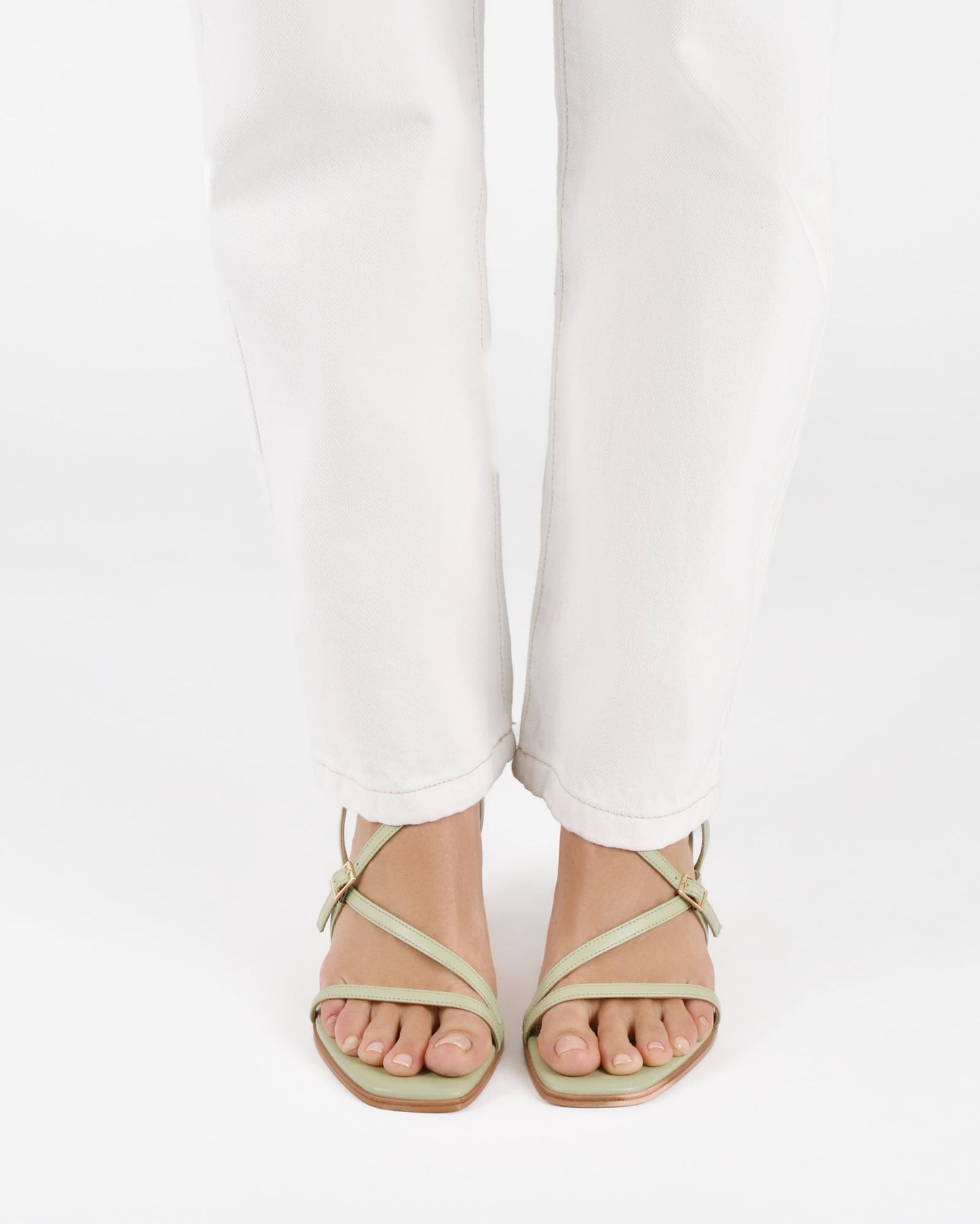 NALA MID HEEL SANDALS LIGHT SAGE LEATHER