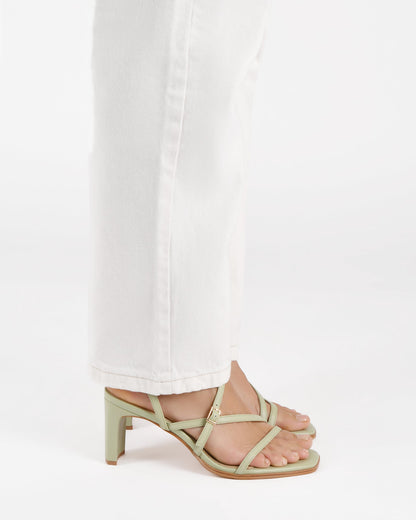 NALA MID HEEL SANDALS LIGHT SAGE LEATHER