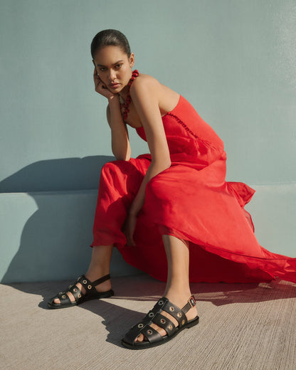 SAFFI FLAT SANDALS BLACK LEATHER