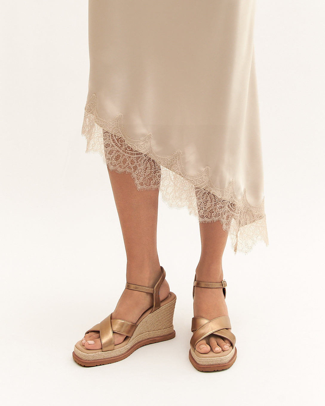 WENDELL HIGH HEEL WEDGES GOLD LEATHER