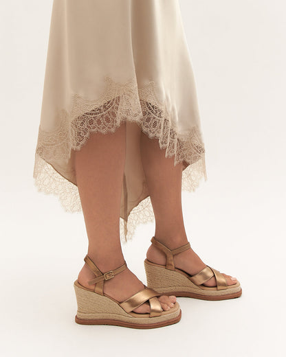 WENDELL HIGH HEEL WEDGES GOLD LEATHER
