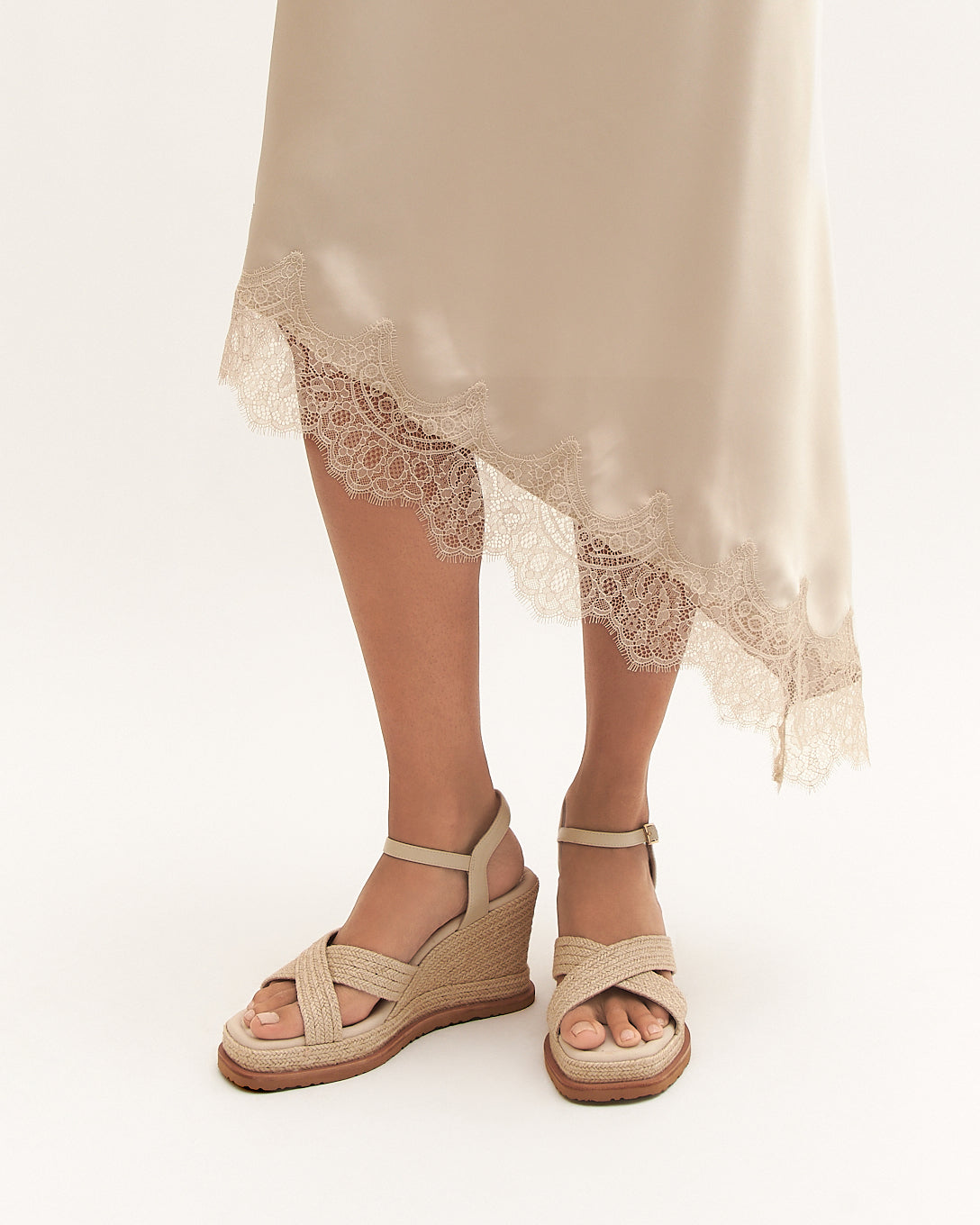 WENDELL HIGH HEEL WEDGES OFF WHITE LEATHER
