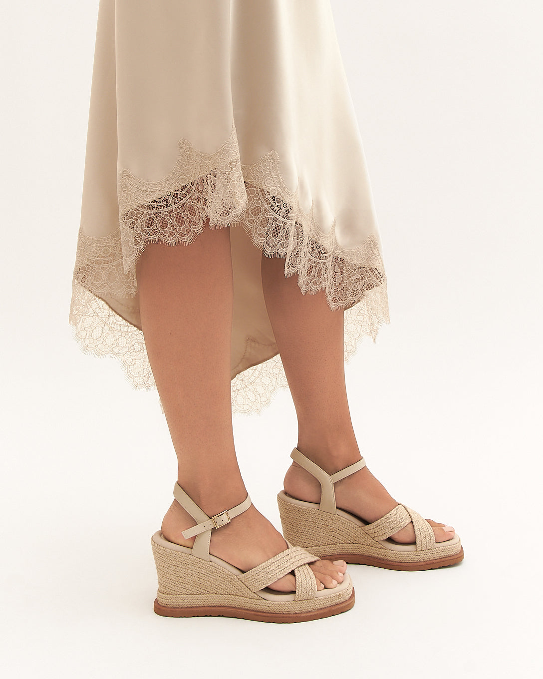 WENDELL HIGH HEEL WEDGES OFF WHITE LEATHER