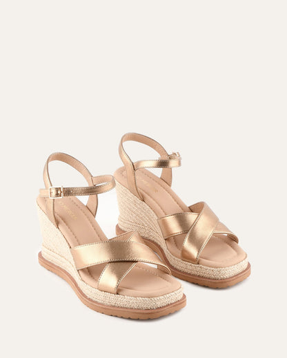 WENDELL HIGH HEEL WEDGES GOLD LEATHER