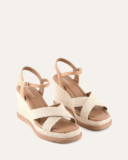 WENDELL HIGH HEEL WEDGES TAN LEATHER
