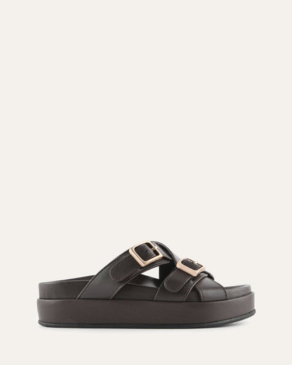 WICCA FLAT SANDALS BITTER CHOC LEATHER