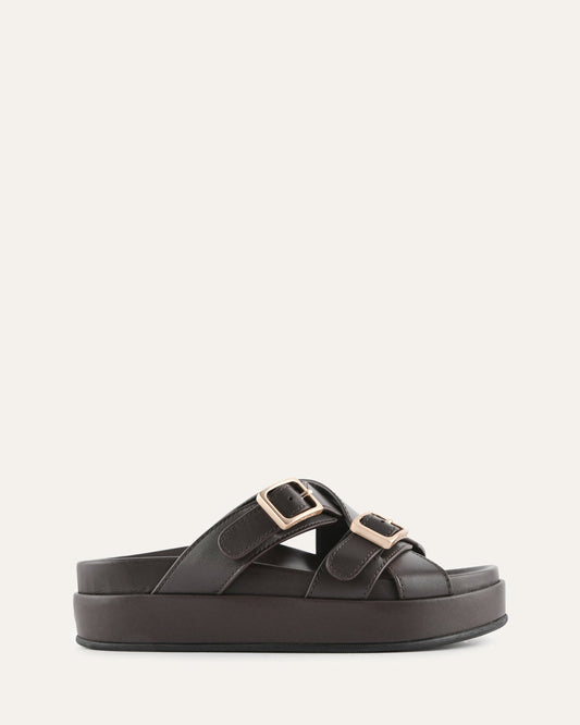 WICCA FLAT SANDALS BITTER CHOC LEATHER