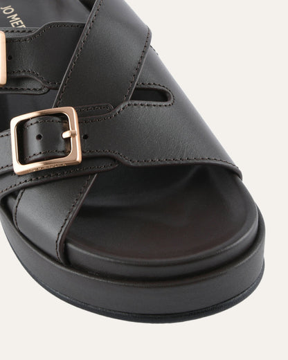 WICCA FLAT SANDALS BITTER CHOC LEATHER