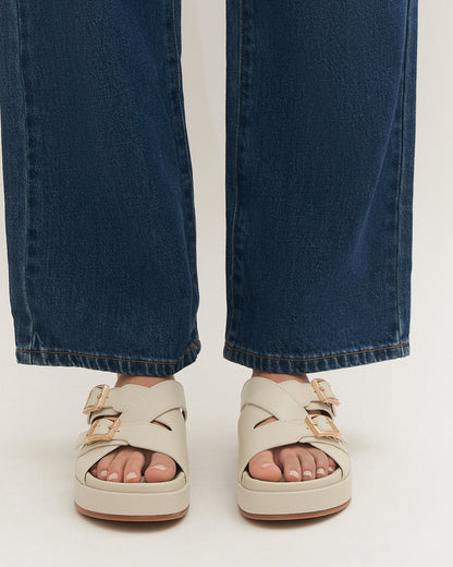 WICCA FLAT SANDALS OFF WHITE LEATHER