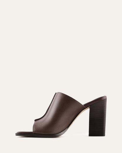 ZULU HIGH HEEL SANDALS BITTER CHOC LEATHER